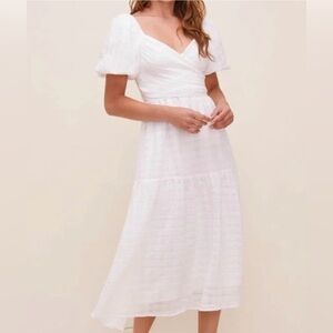 ASTR The Label Sonnet Puff Sleeve Crossover Midi Dress